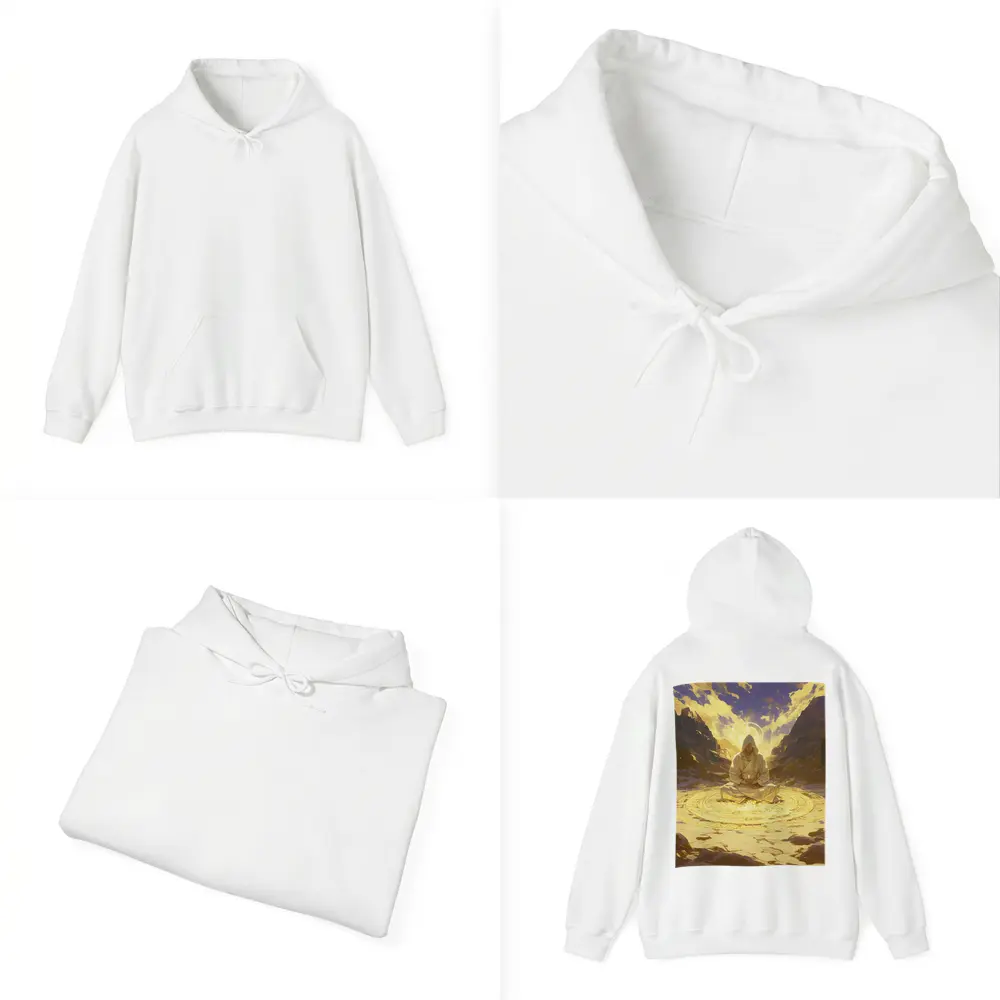 Hooded Mystic Meditating Golden Glowing Circle Canyon – Hoodies