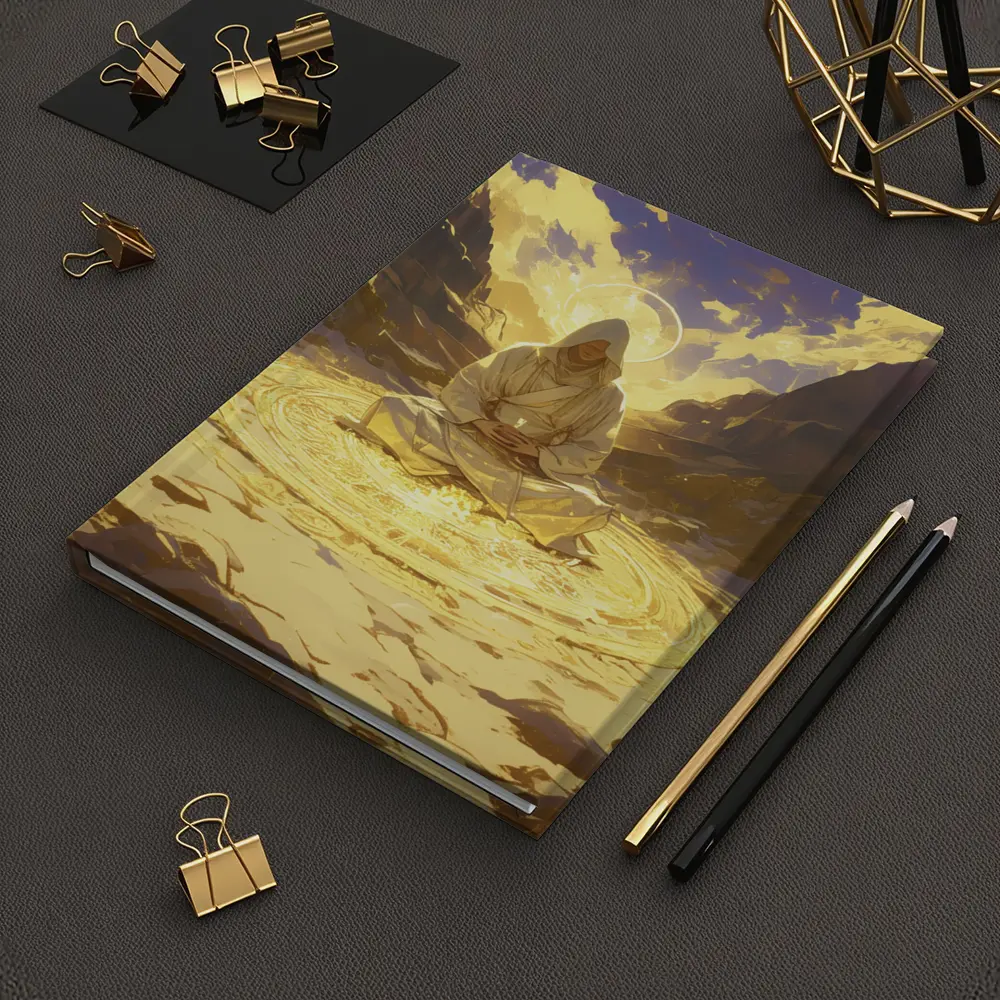 Hooded Mystic Meditating Golden Glowing Circle Canyon – Notebooks