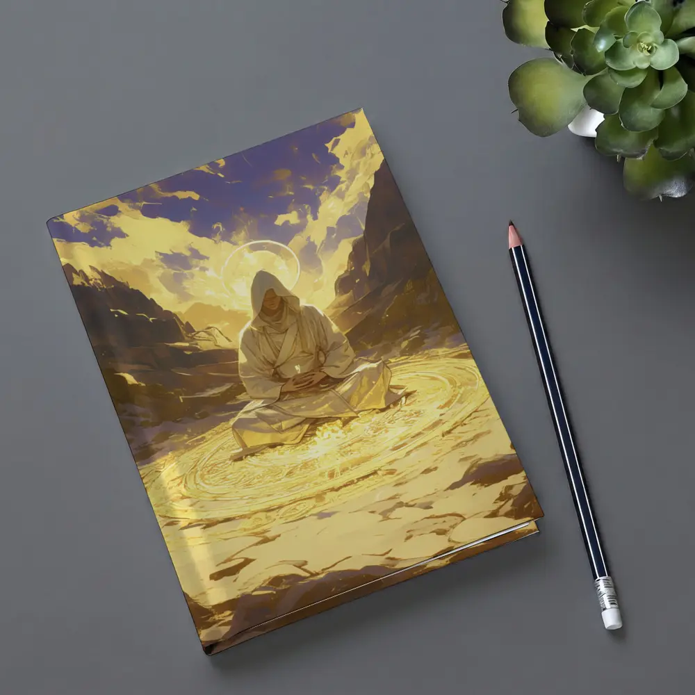 Hooded Mystic Meditating Golden Glowing Circle Canyon – Notebooks
