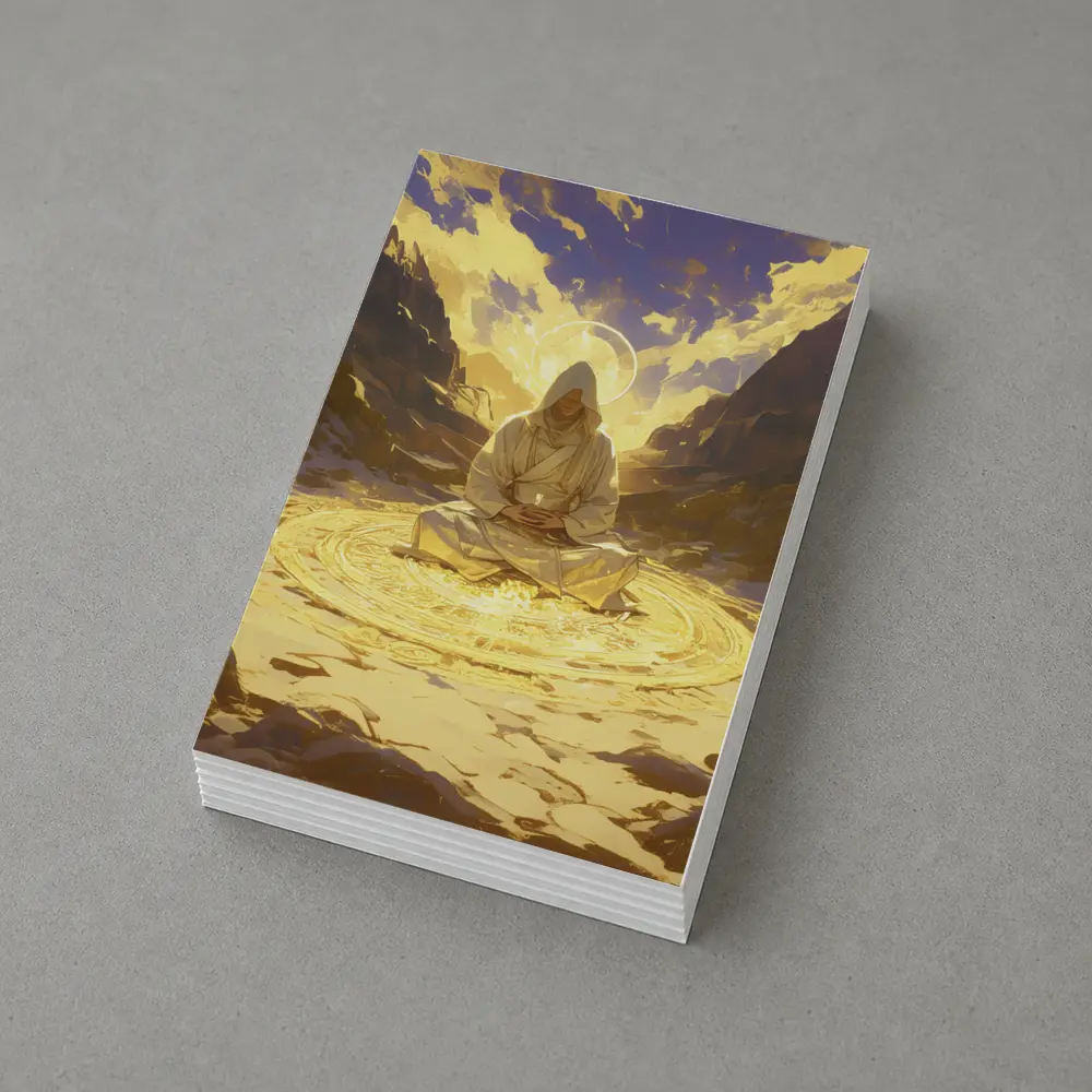 Hooded Mystic Meditating Golden Glowing Circle Canyon – Postcards