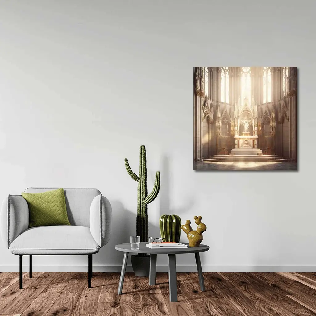 Gothic Cathedral Altar Warm Golden Light – Wall Art