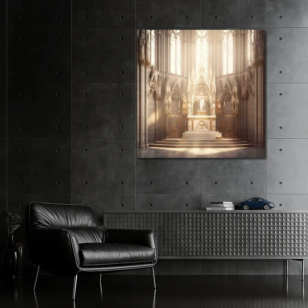 Gothic Cathedral Altar Warm Golden Light – Wall Art