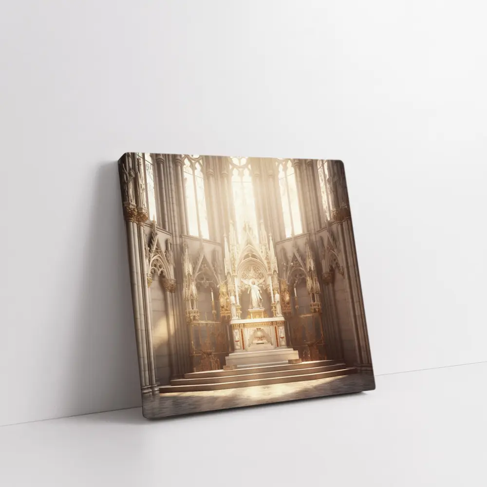 Gothic Cathedral Altar Warm Golden Light – Wall Art