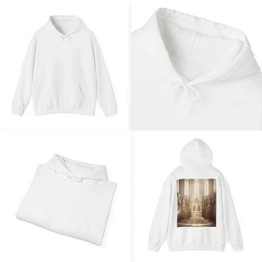 Gothic Cathedral Altar Warm Golden Light – Hoodies