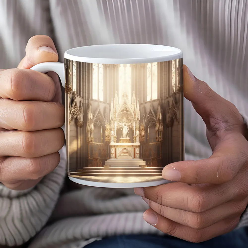 Gothic Cathedral Altar Warm Golden Light – Mugs