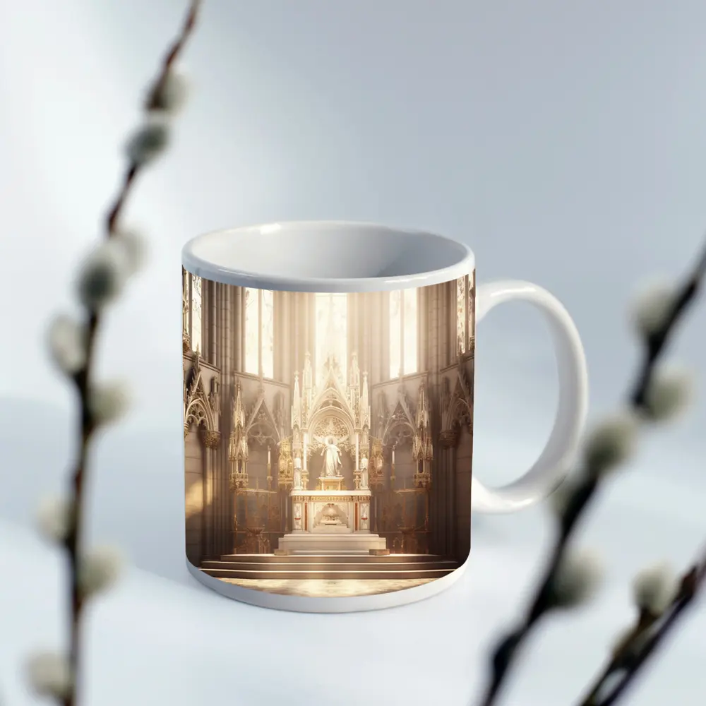 Gothic Cathedral Altar Warm Golden Light – Mugs