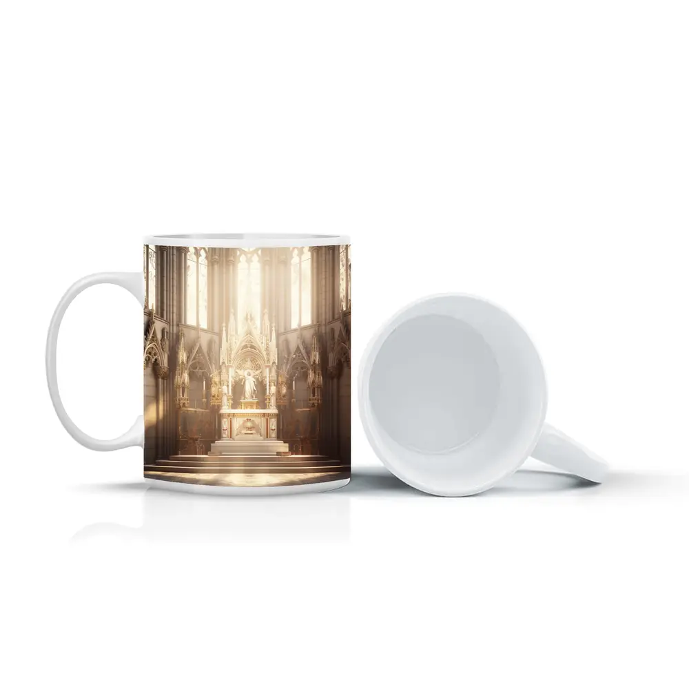Gothic Cathedral Altar Warm Golden Light – Mugs