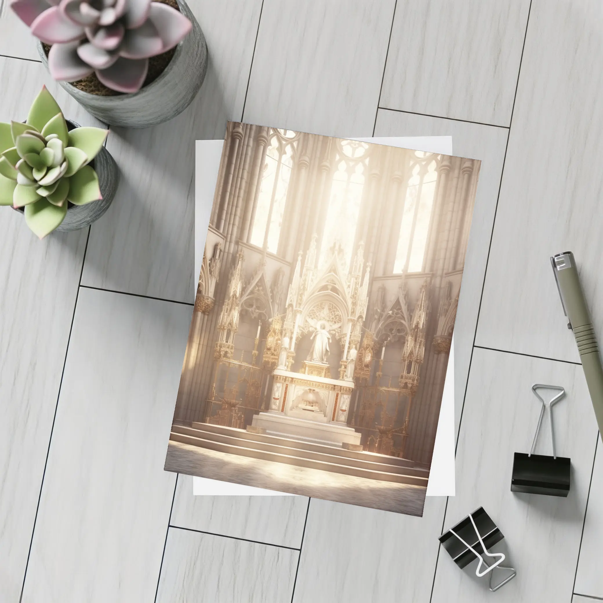 Gothic Cathedral Altar Warm Golden Light – Postcards