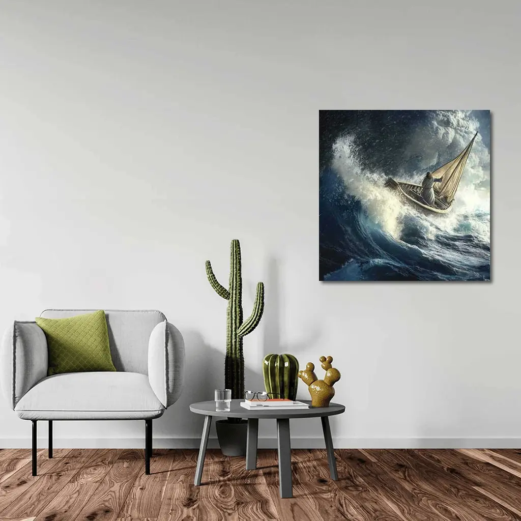 Jesus Calming Storm on Raging Sea – Wall Art