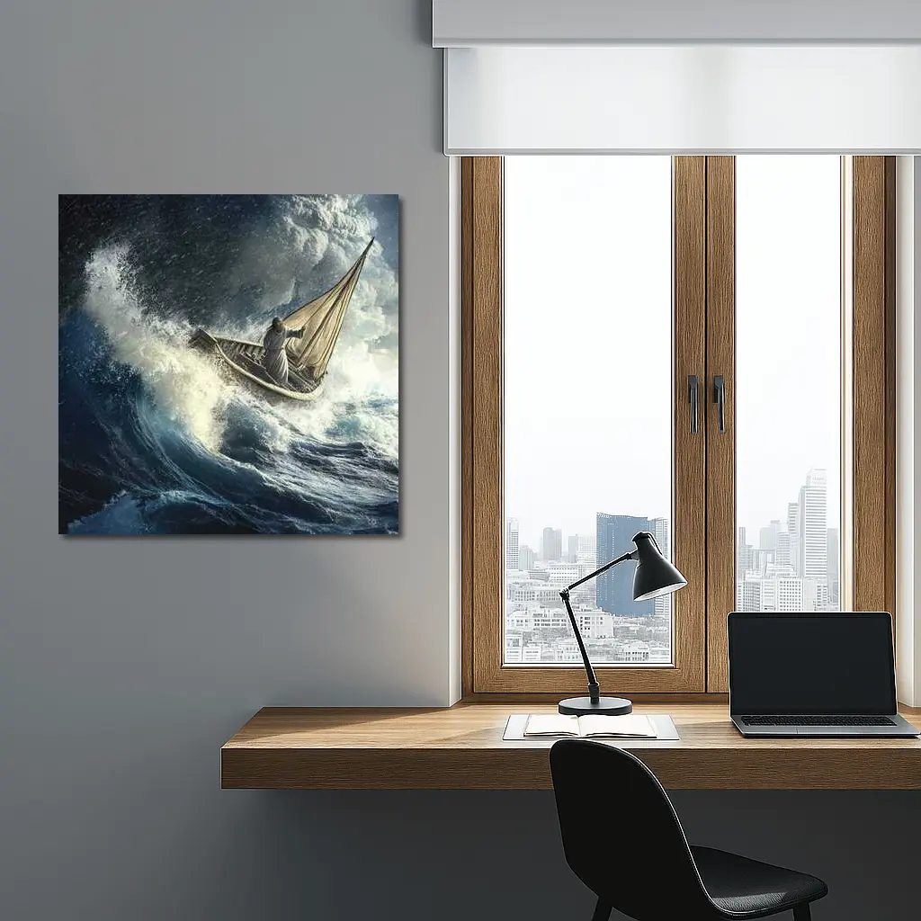 Jesus Calming Storm on Raging Sea – Wall Art