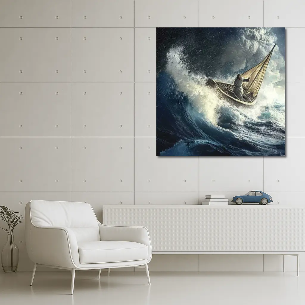 Jesus Calming Storm on Raging Sea – Wall Art
