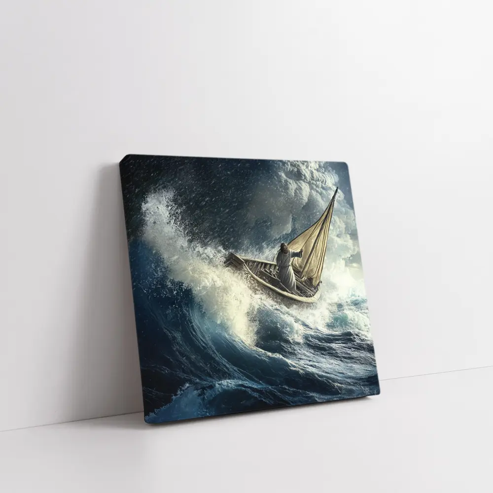 Jesus Calming Storm on Raging Sea – Wall Art