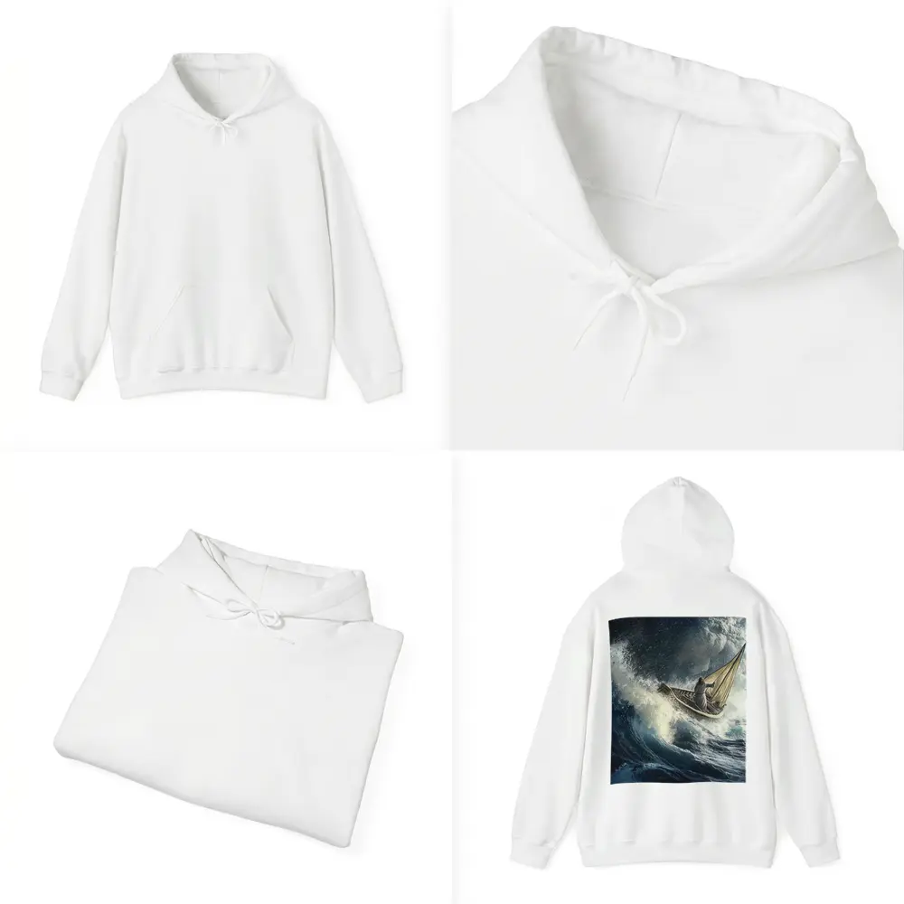 Jesus Calming Storm on Raging Sea – Hoodies