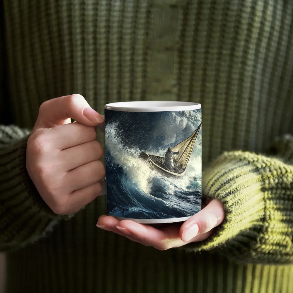 Jesus Calming Storm on Raging Sea – Mugs