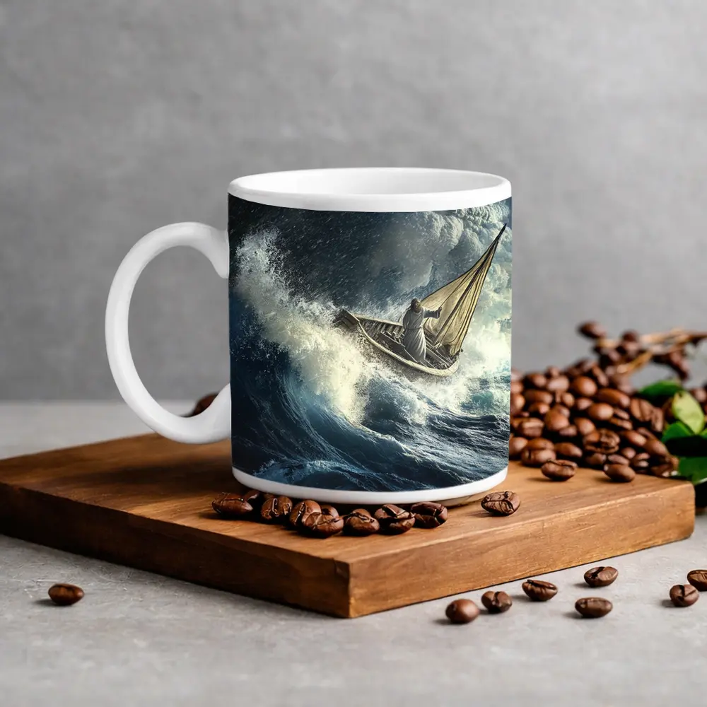 Jesus Calming Storm on Raging Sea – Mugs