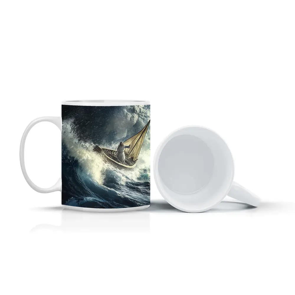Jesus Calming Storm on Raging Sea – Mugs