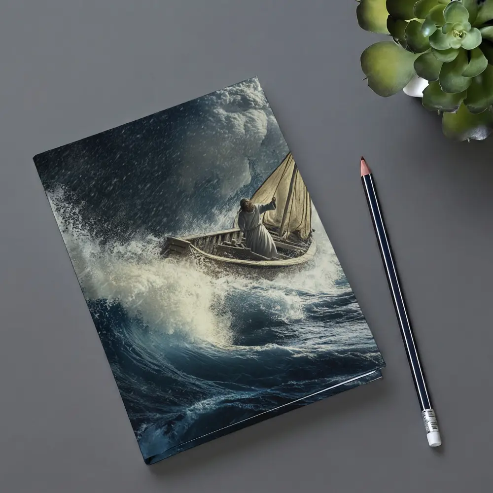 Jesus Calming Storm on Raging Sea – Notebooks