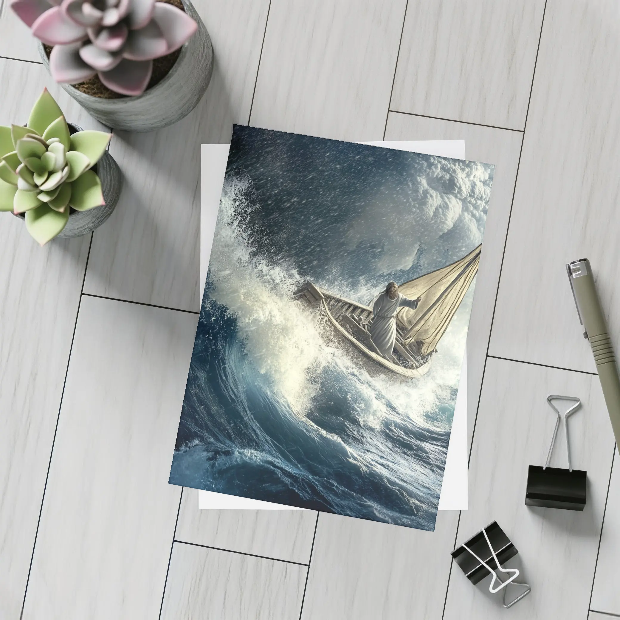 Jesus Calming Storm on Raging Sea – Postcards