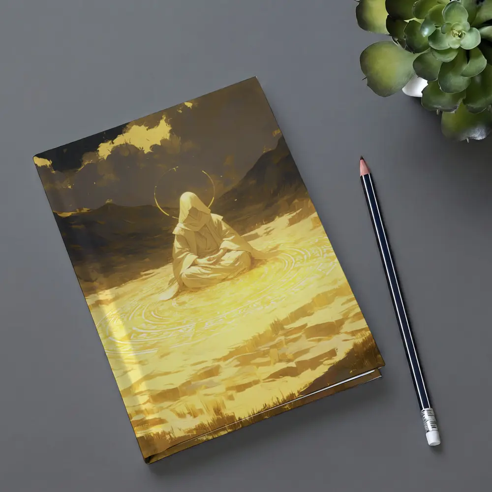 Hooded Meditating Figure Golden Desert Anime – Notebooks