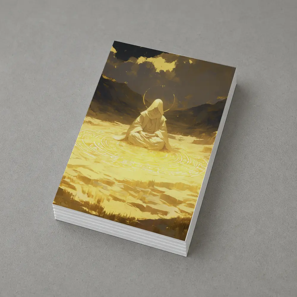 Hooded Meditating Figure Golden Desert Anime – Postcards
