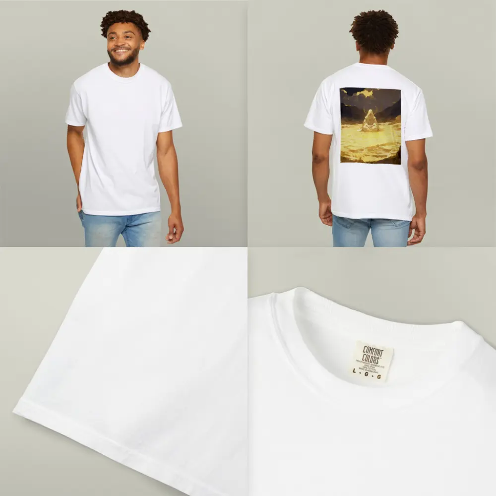 Hooded Meditating Figure Golden Desert Anime – T-Shirts