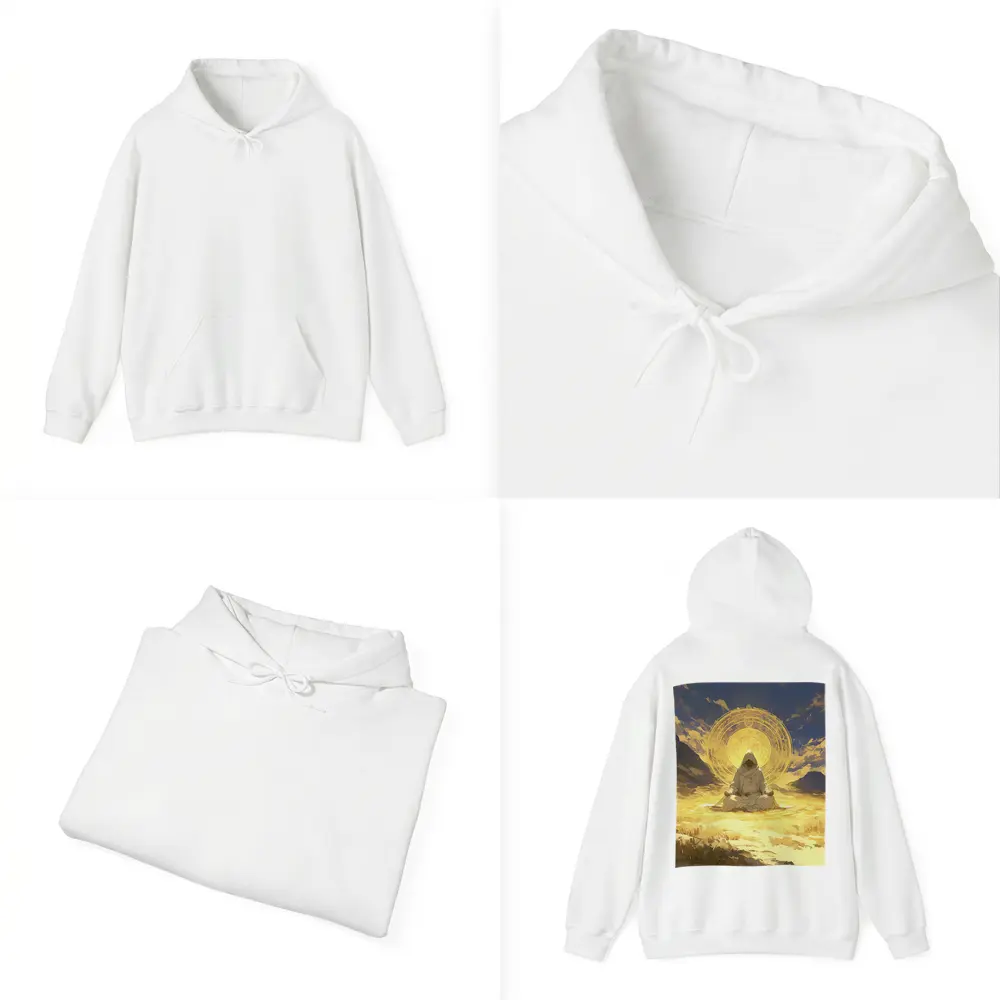Hooded Monk Meditating Golden Mystic Circle – Hoodies