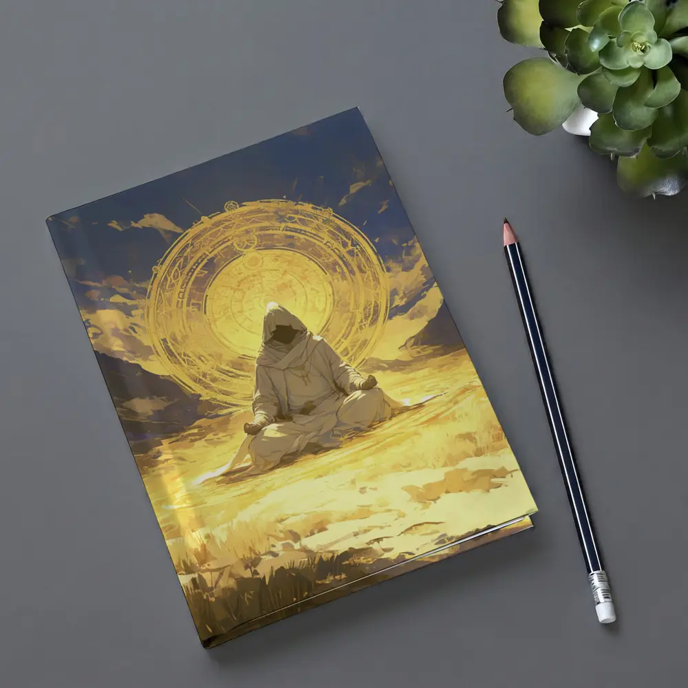 Hooded Monk Meditating Golden Mystic Circle – Notebooks