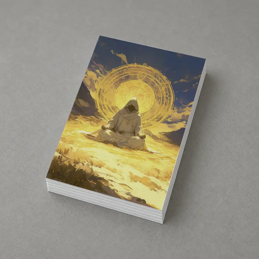 Hooded Monk Meditating Golden Mystic Circle – Postcards