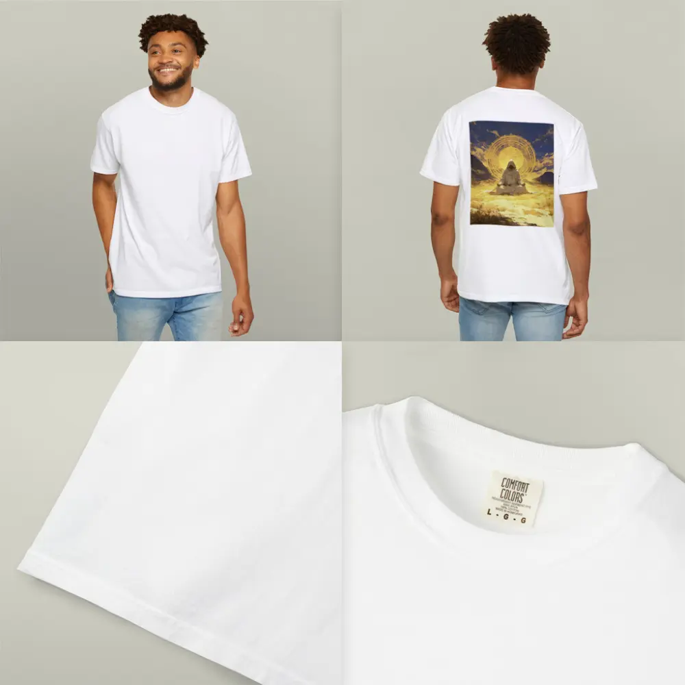 Hooded Monk Meditating Golden Mystic Circle – T-Shirts