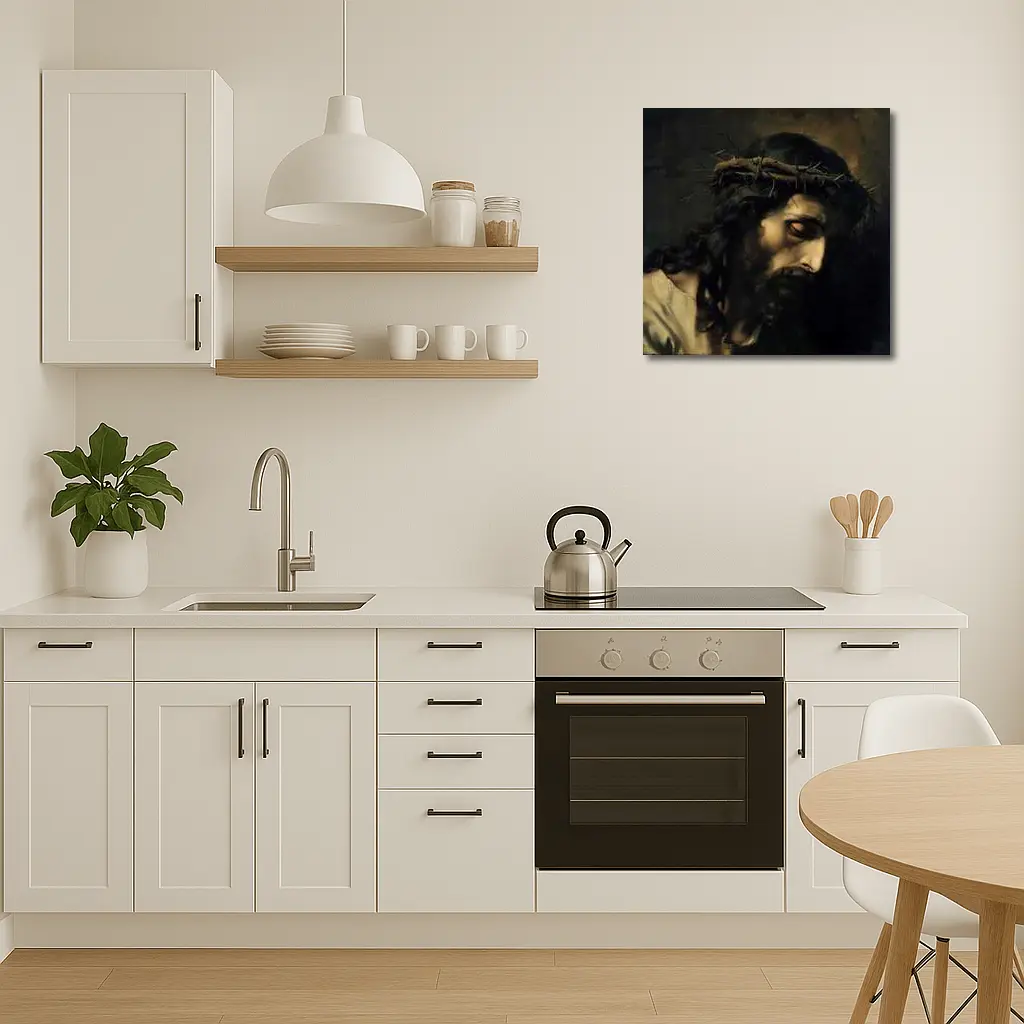 Jesus Christ Crown of Thorns Dark Painting – Wall Art