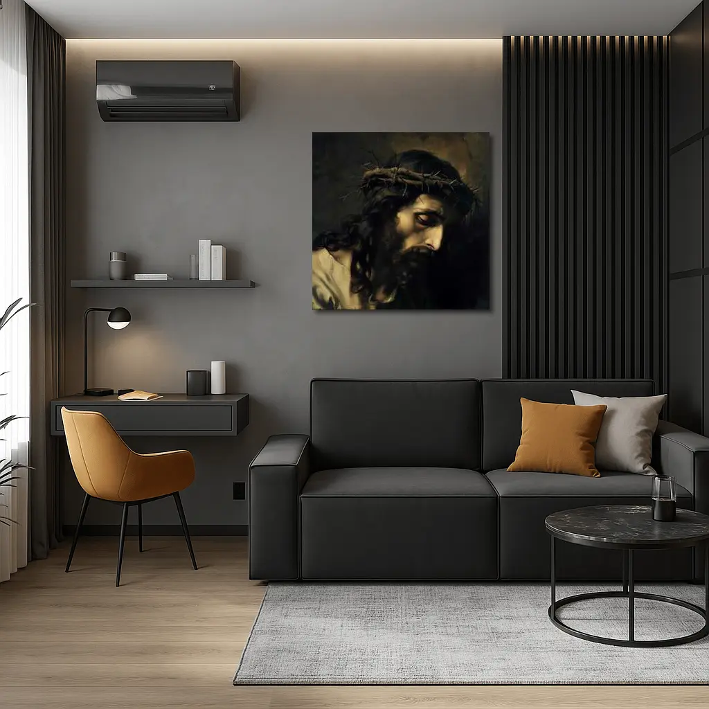 Jesus Christ Crown of Thorns Dark Painting – Wall Art