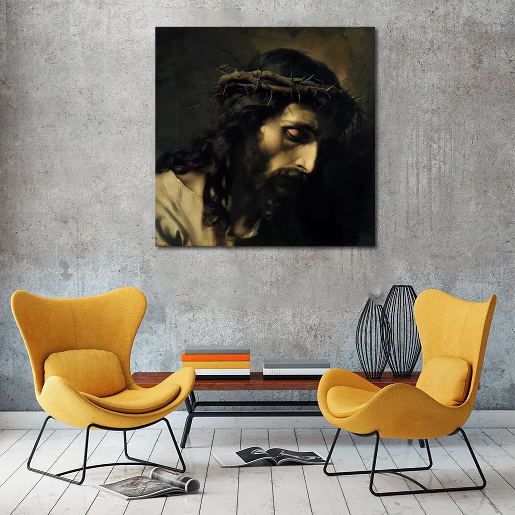 Jesus Christ Crown of Thorns Dark Painting – Wall Art