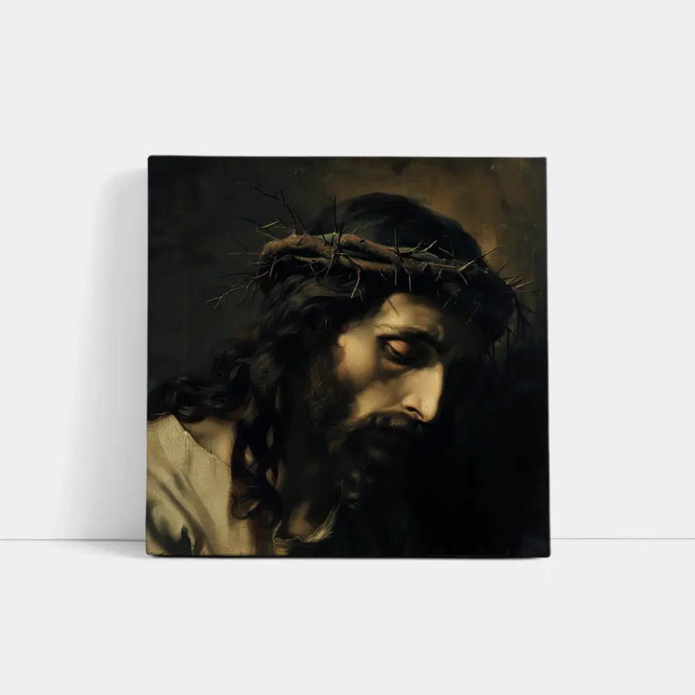 Jesus Christ Crown of Thorns Dark Painting – Wall Art