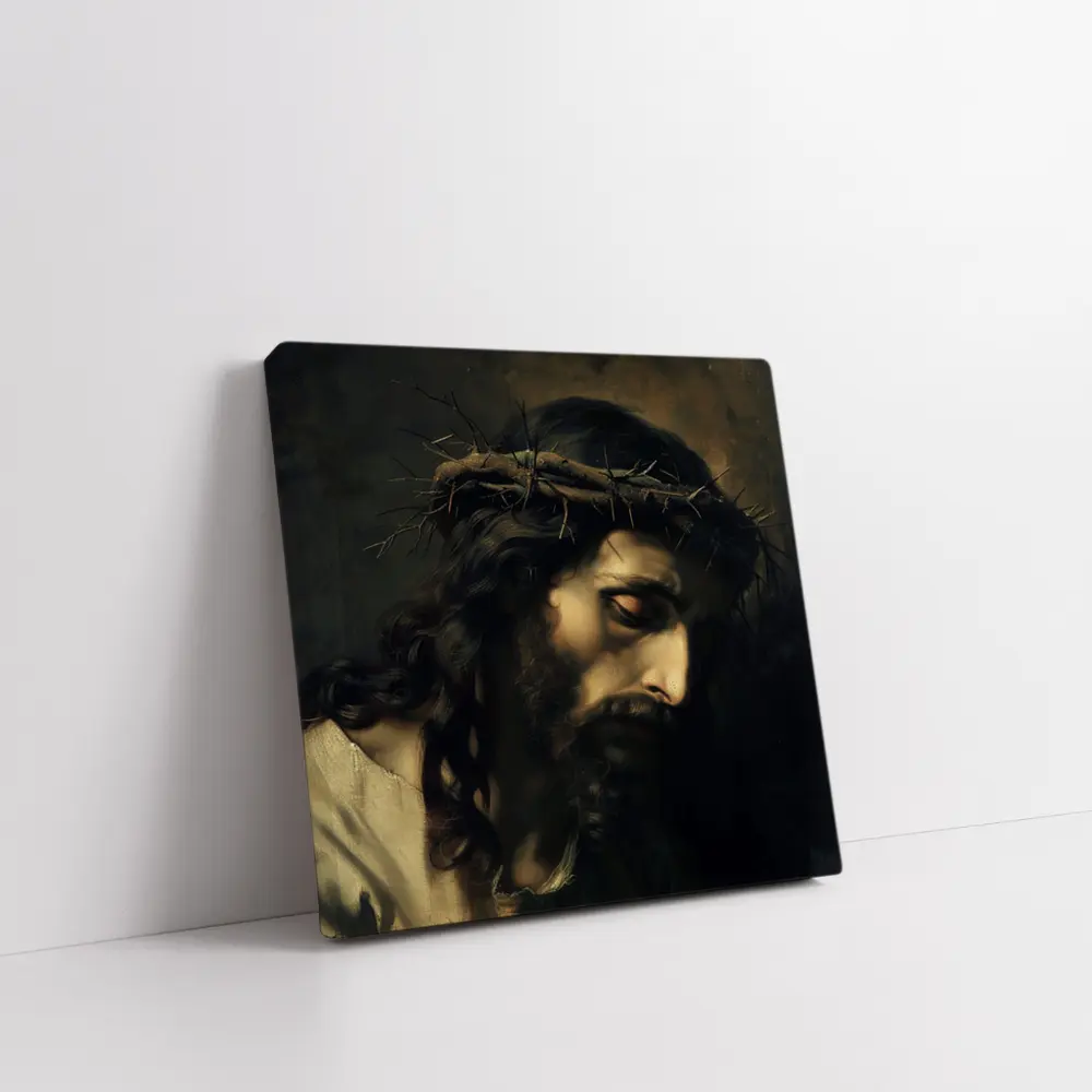 Jesus Christ Crown of Thorns Dark Painting – Wall Art