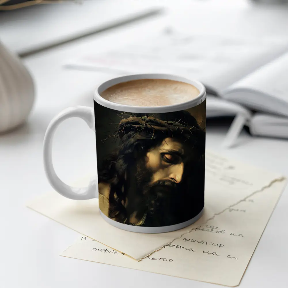 Jesus Christ Crown of Thorns Dark Painting – Mugs
