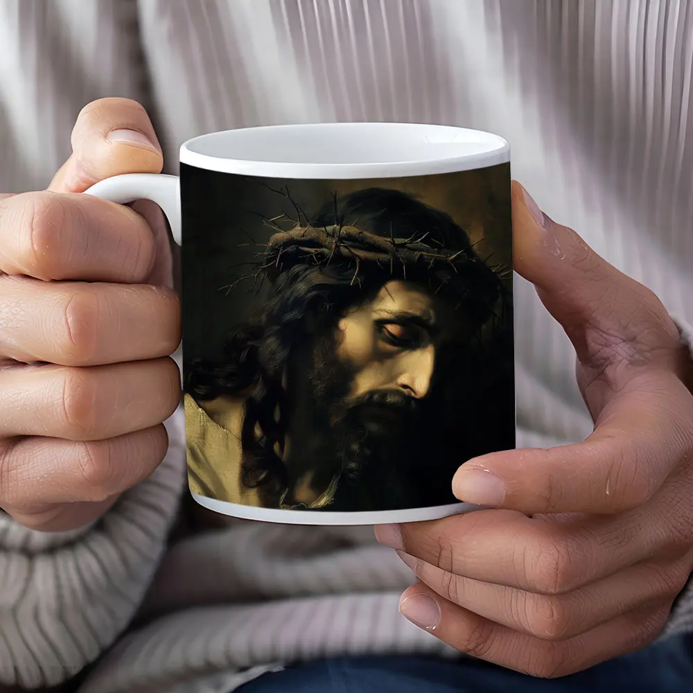 Jesus Christ Crown of Thorns Dark Painting – Mugs