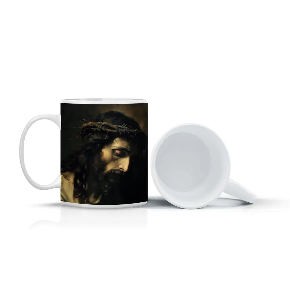 Jesus Christ Crown of Thorns Dark Painting – Mugs