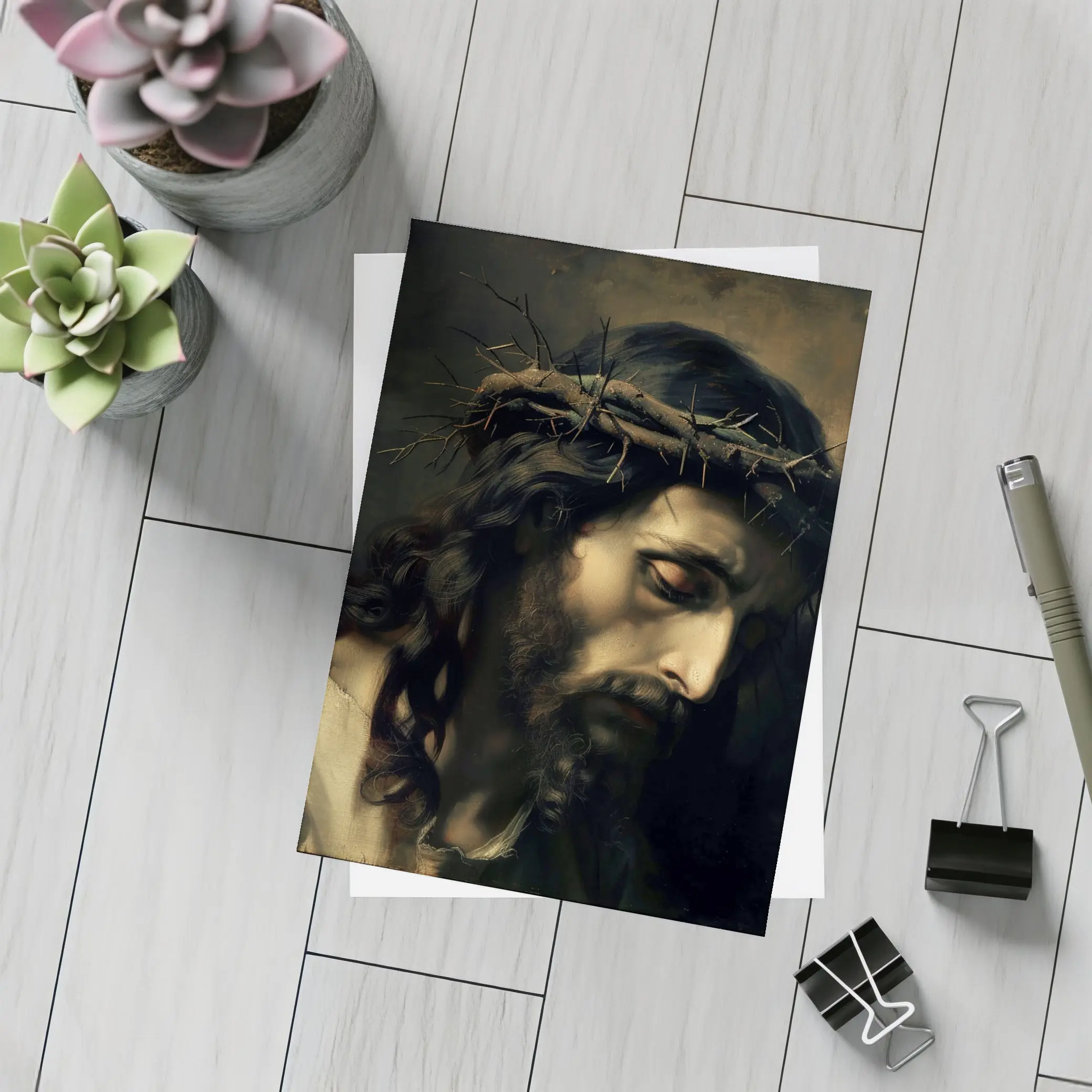 Jesus Christ Crown of Thorns Dark Painting – Postcards