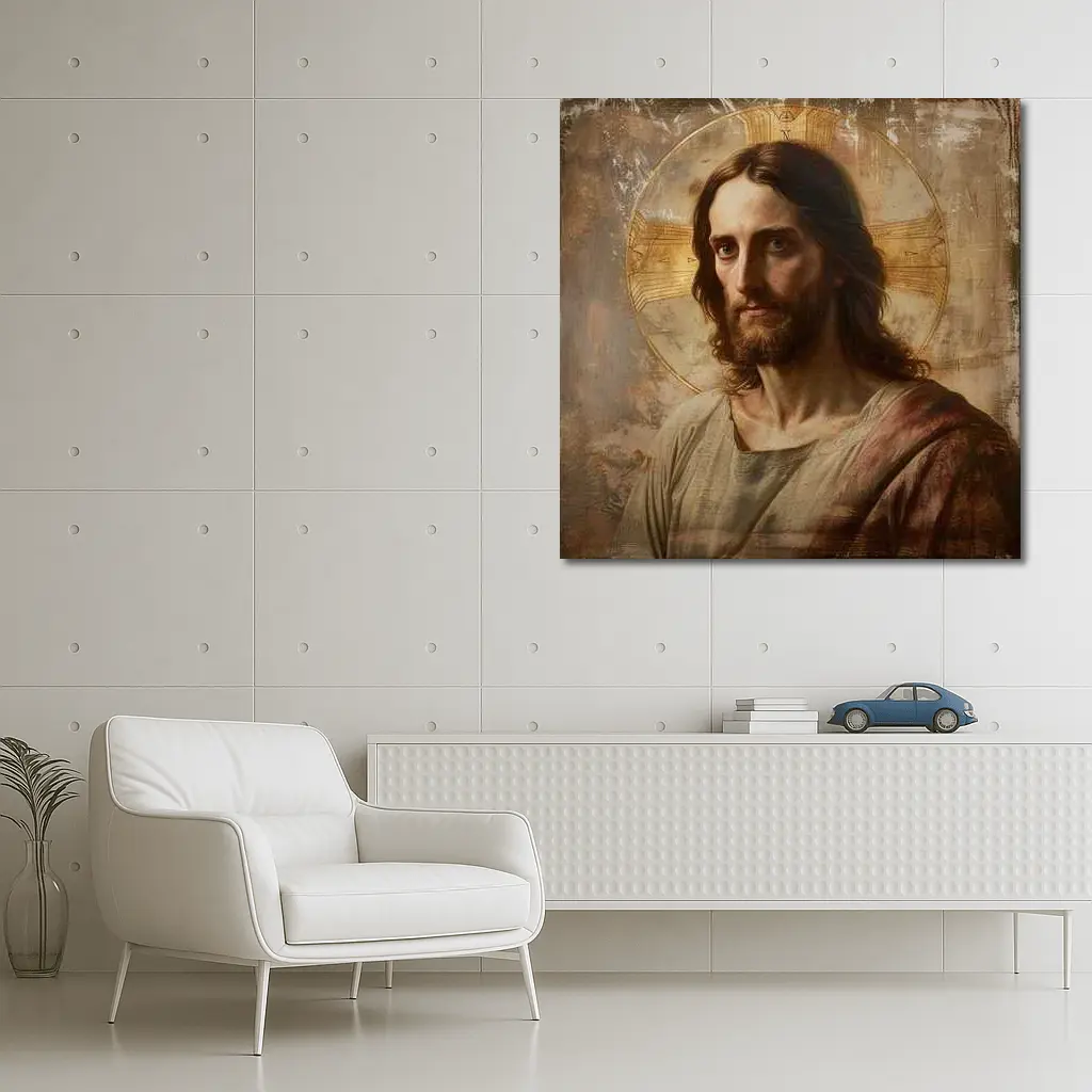 Jesus Christ Portrait Golden Halo Antique Art – Wall Art