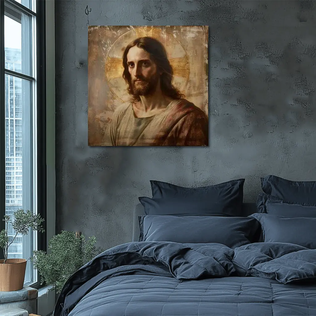 Jesus Christ Portrait Golden Halo Antique Art – Wall Art