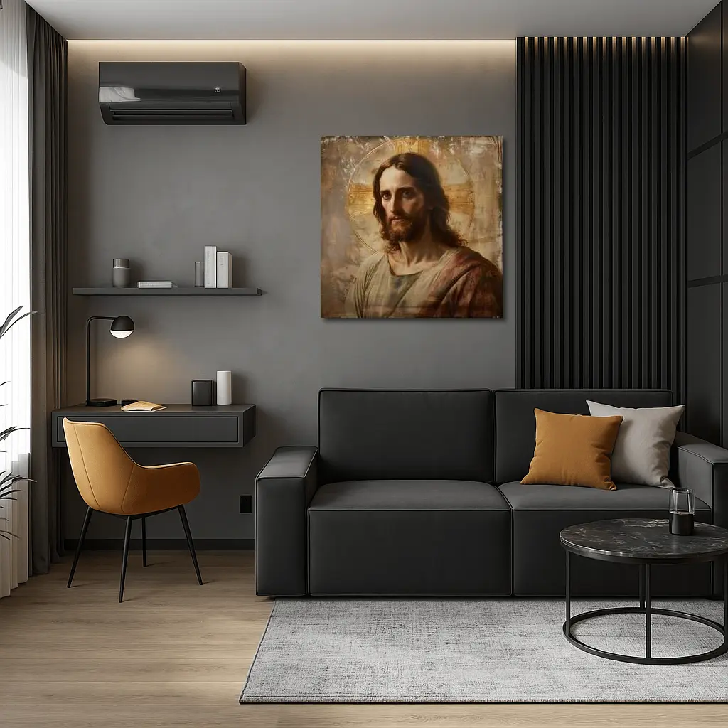 Jesus Christ Portrait Golden Halo Antique Art – Wall Art