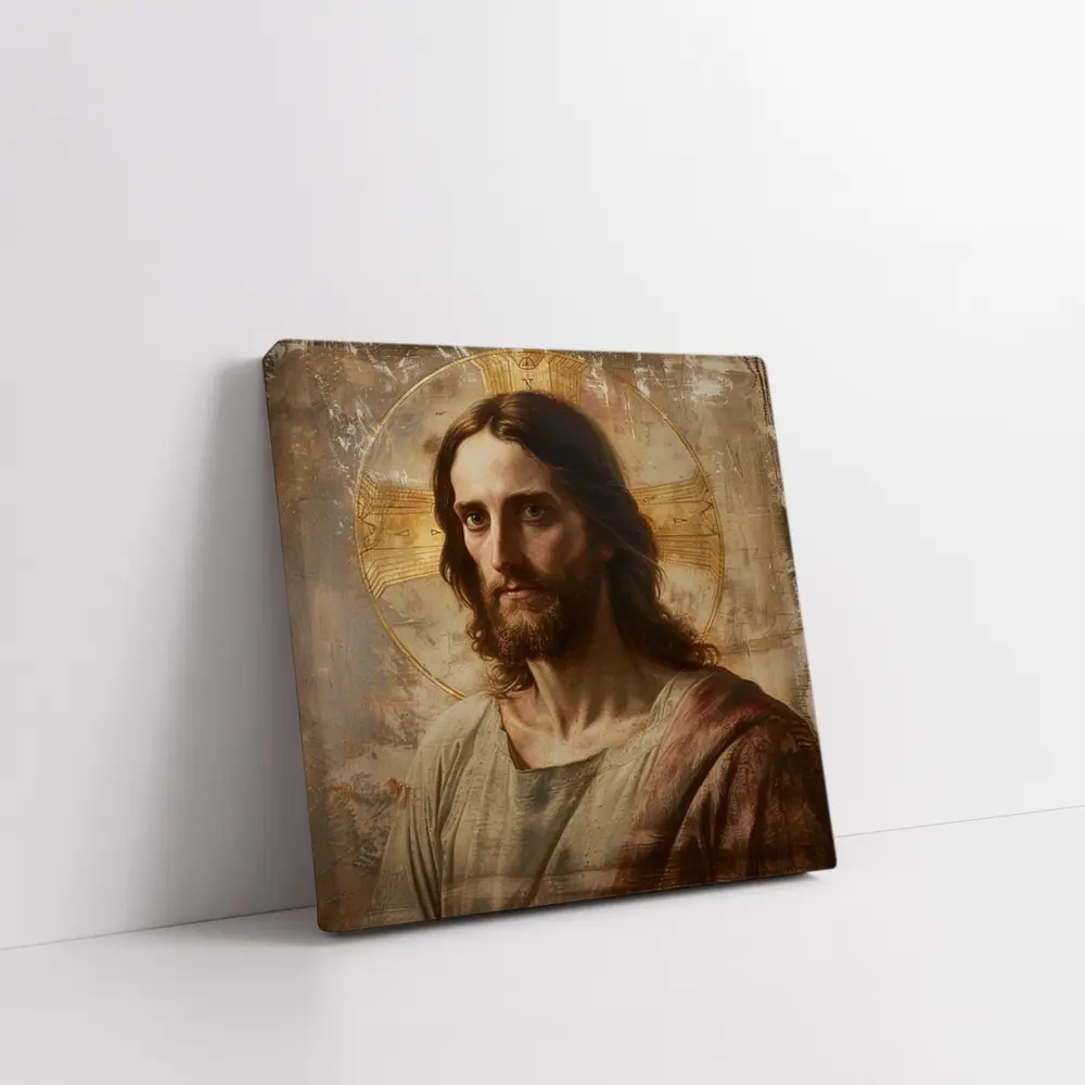 Jesus Christ Portrait Golden Halo Antique Art – Wall Art
