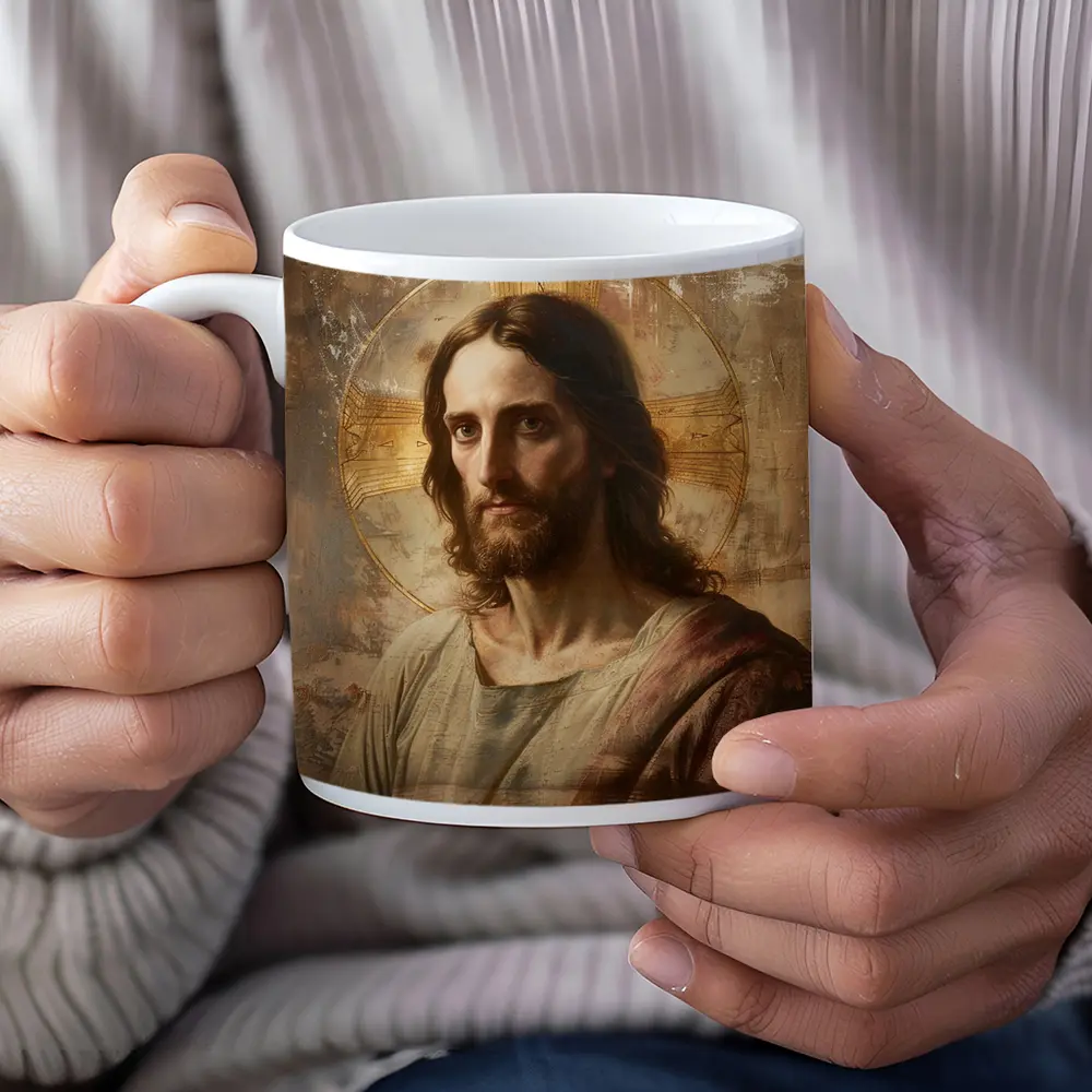 Jesus Christ Portrait Golden Halo Antique Art – Mugs