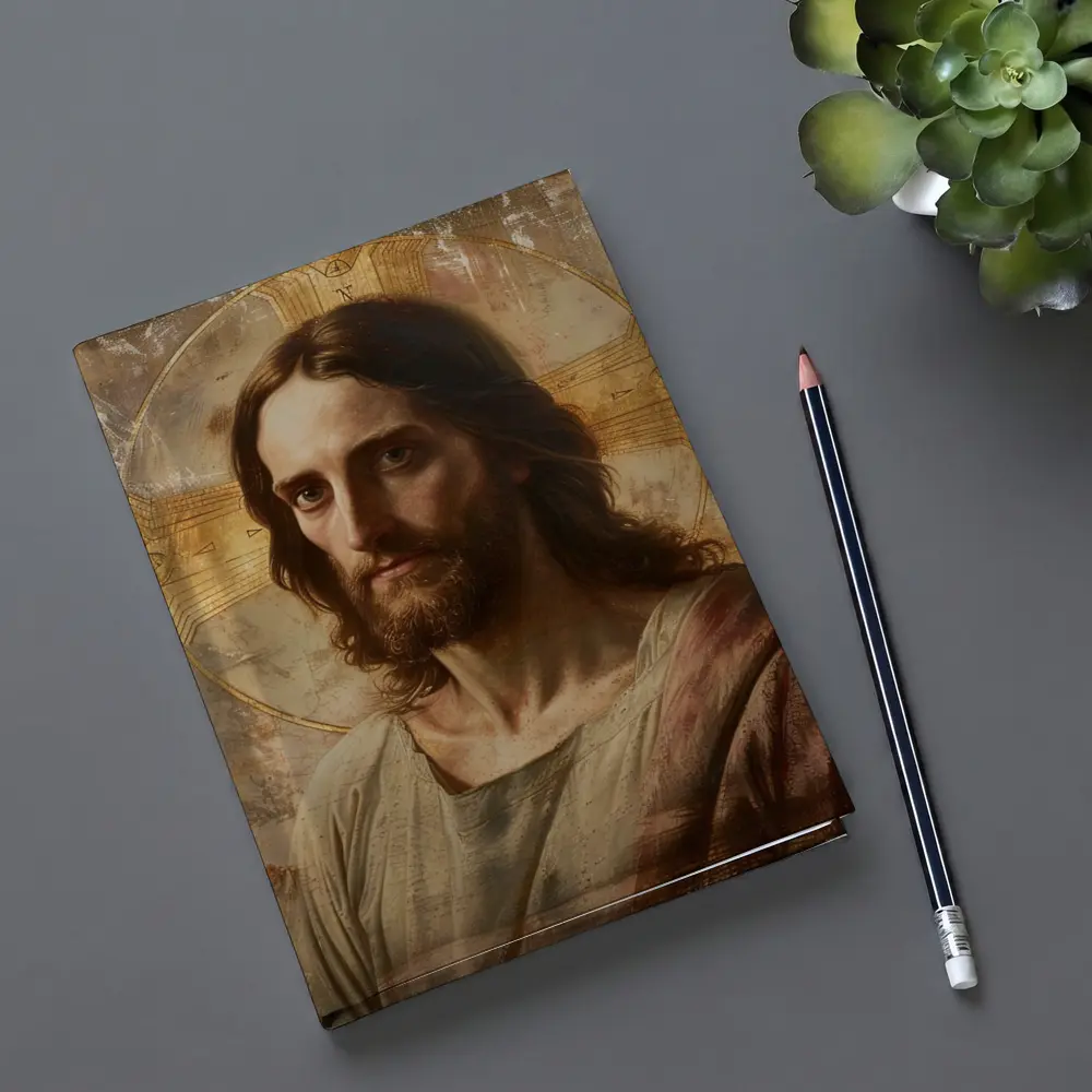 Jesus Christ Portrait Golden Halo Antique Art – Notebooks