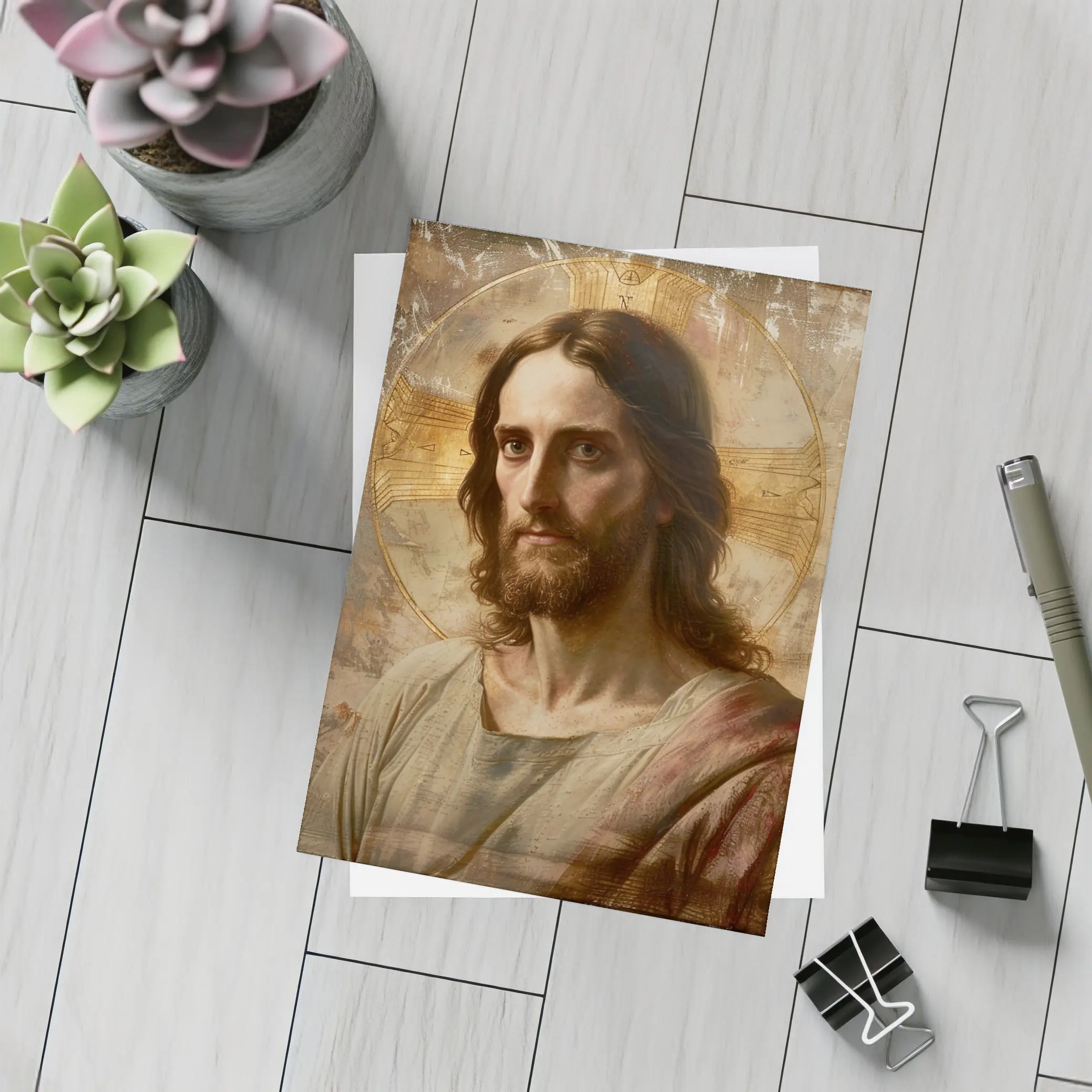 Jesus Christ Portrait Golden Halo Antique Art – Postcards