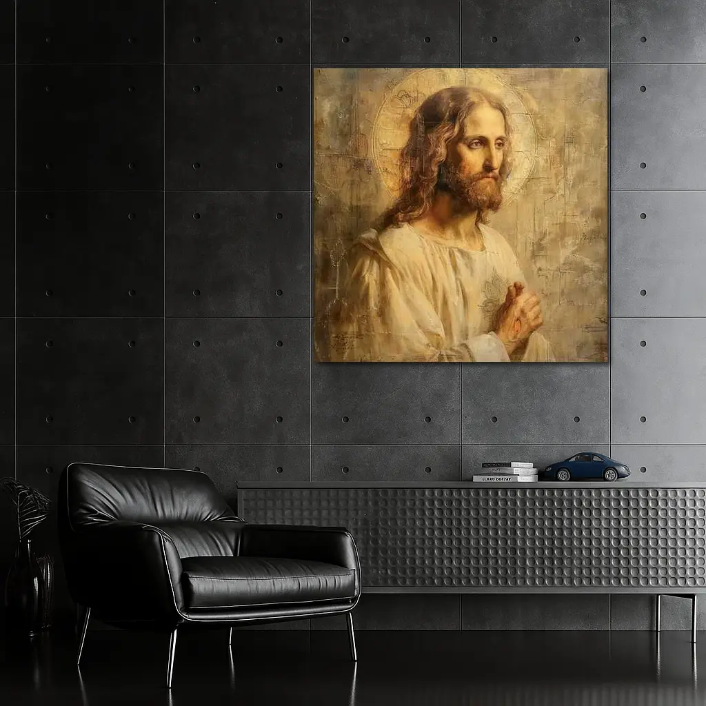 Jesus Christ Portrait Golden Textured Painting – Wall Art