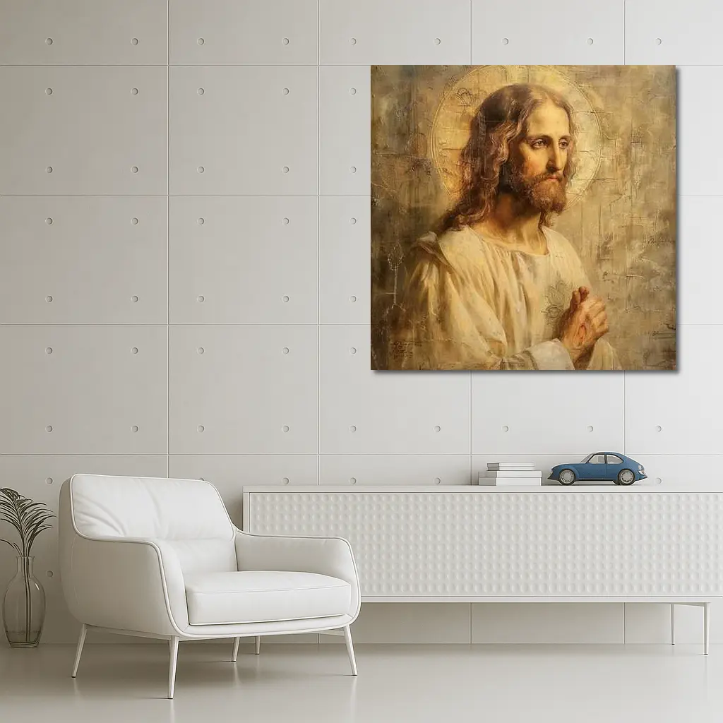 Jesus Christ Portrait Golden Textured Painting – Wall Art