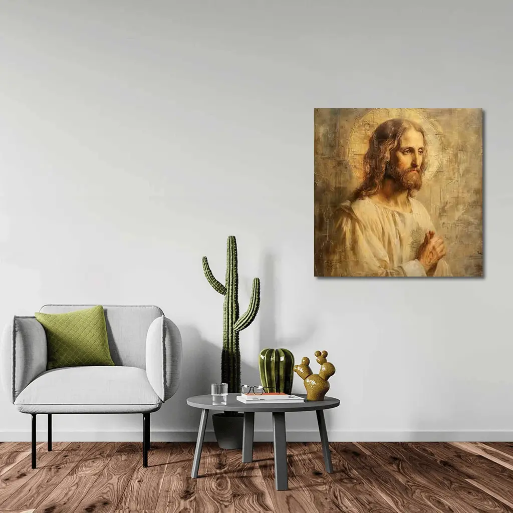 Jesus Christ Portrait Golden Textured Painting – Wall Art