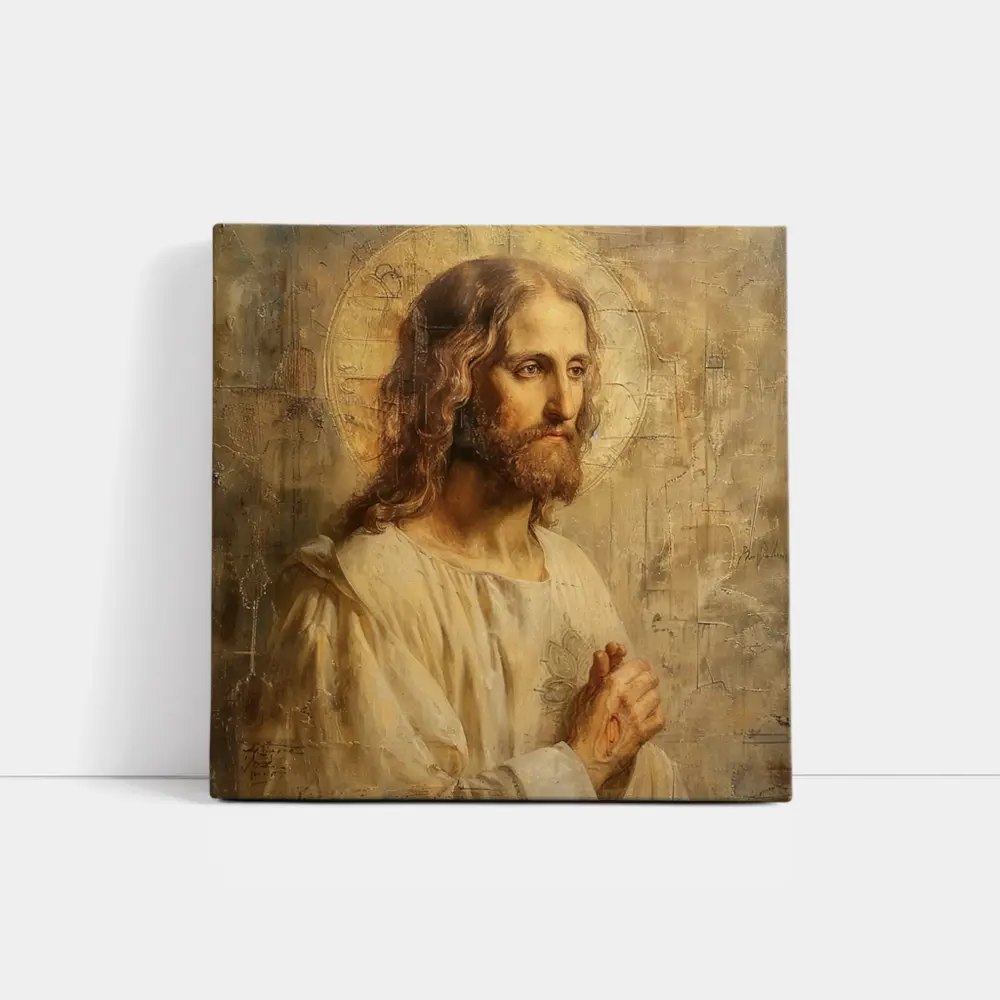 Jesus Christ Portrait Golden Textured Painting – Wall Art