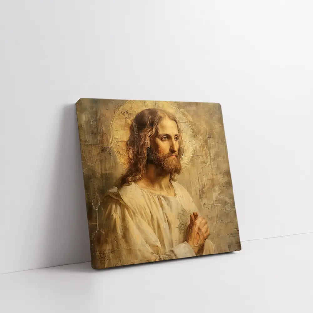 Jesus Christ Portrait Golden Textured Painting – Wall Art